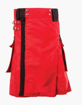 BLACK STRAPS ON A RED UTILITY KILT - Scottish Kilt Jacket™ USA-UK
